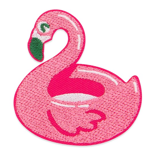Pink Floating Flamingo Embroidered Iron-On & Adhesive Patch by Make Market®
